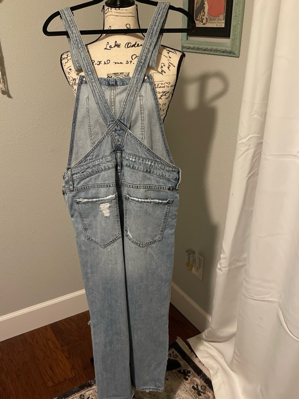 Lucky Brand Light Blue Distressed Men's Denim Overalls - Picture 2 of 5